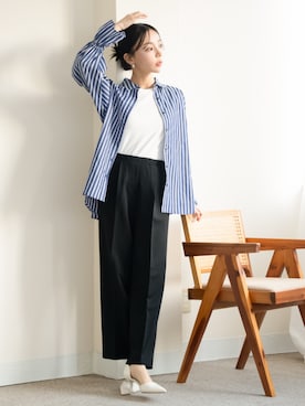 「レギュラー」｜「アイテム（スラックス）」を使った、nissen Petit Modelsさん（レディース・155cm）の春コーディネート