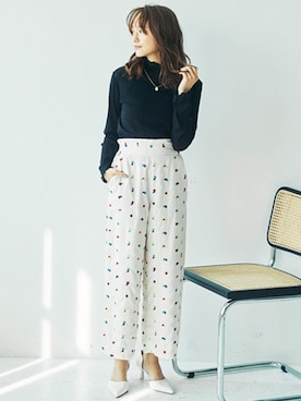 「花柄パンツ」｜nissen Petit Modelsさん（レディース・153cm）の冬コーディネート