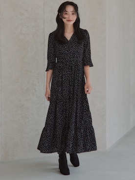 小さいサイズ 総柄カシュクールティアードワンピース 低身長さん・小柄