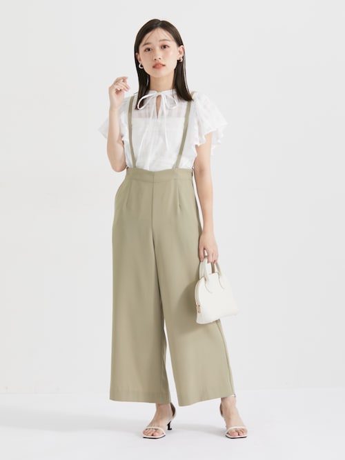 新品フィードサック風サロペット セール】小さいサイズ ハイウエストワイドサロペット 低身長さん