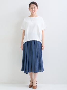 「Petitjo（プッチージョ）の小さいサイズ　【汗染み防止】裾タックプルオーバー　低身長さん・小柄女性（Tシャツ/カットソー、ホワイト系）」を使った、nissen Petit Modelsさん（レディース・152cm）の春コーディネート