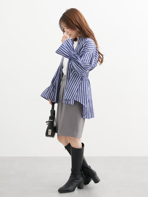 小さいサイズ 防水・防滑スクエアトゥストレッチロングブーツ 低身長