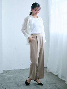 「シア―ブラウス」｜「アイテム（スラックス）」を使った、nissen Petit Modelsさん（レディース・153cm）の春コーディネート