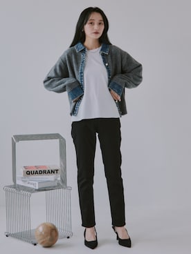 「nissen（ニッセン）の【9月3日PM12時より販売開始】小さいサイズ　【Petimoさん企画】レイヤードTシャツ　低身長さん・小柄女性（Tシャツ/カットソー）」を使った、nissen Petit Modelsさん（レディース・153cm）の秋コーディネート