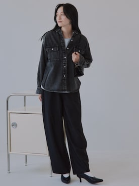 「nissen（ニッセン）の【9月3日PM12時より販売開始】小さいサイズ　【Petimoさん企画】レイヤードTシャツ　低身長さん・小柄女性（Tシャツ/カットソー）」を使った、nissen Petit Modelsさん（レディース・153cm）の秋コーディネート