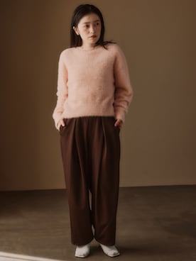 「nissen（ニッセン）の小さいサイズ　ポンチクロスタックパンツ　低身長さん・小柄女性（Pants、ブラウン系）」を使った、nissen Petit Modelsさん（レディース・153cm）の秋コーディネート