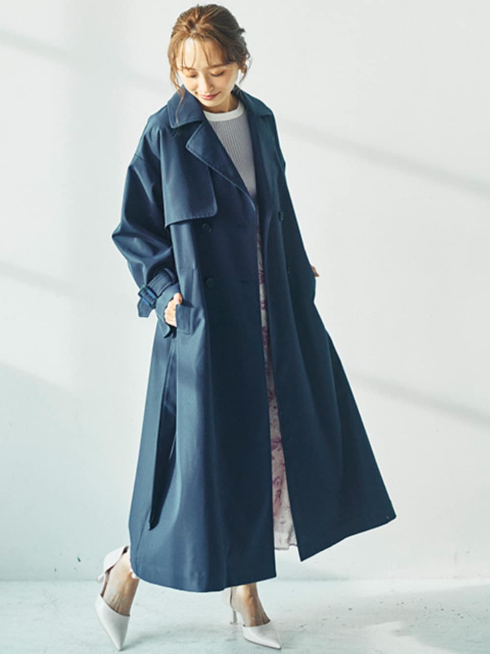 NA♡　希少 レナウン CELINE ネイビー 赤　金ボタン コート 95 セリーヌCELINE フロントレイヤードトリカラーニットセーター 赤