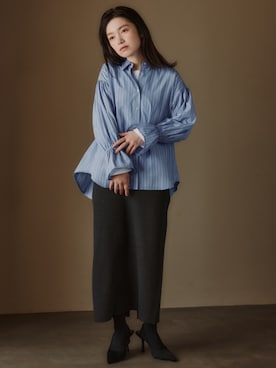 「nissen（ニッセン）の小さいサイズ　リブニットスカート　低身長さん・小柄女性（Skirts、グレー系）」を使った、nissen Petit Modelsさん（レディース・153cm）の秋コーディネート