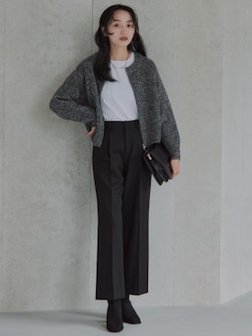 「nissen（ニッセン）の小さいサイズ　きれいめセンタープレストパンツ　低身長さん・小柄女性（Pants、ブラック系）」を使った、nissen Petit Modelsさん（レディース・153cm）の秋コーディネート