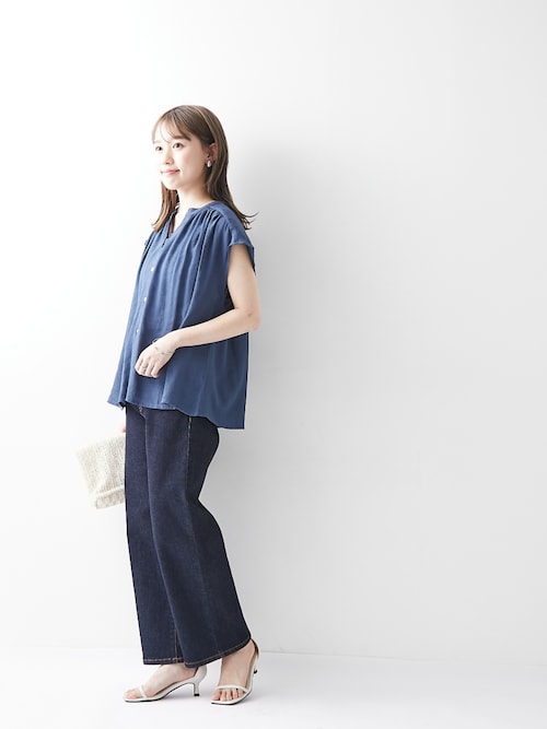 (ネオブルー) NEOBLU レディース Balthazar ジャージー 長袖シャツ ブラウス PC4870 (ナイトブルー) AZUL BY MOUSSY | オーバーサイズジャガードニットポロ (ニット