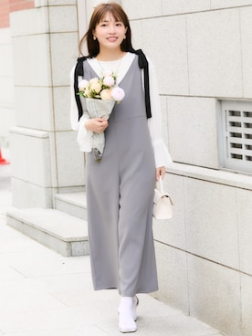 「nissen（ニッセン）のアイテム（オールインワン・サロペット）」を使った、nissen Petit Modelsさん（レディース・152cm）の春コーディネート