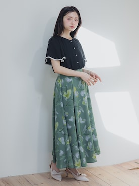 小さいサイズ 花柄ドラマティックフレアスカート 低身長さん