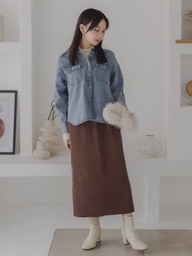 「nissen（ニッセン）のアイテム（Tシャツ/カットソー）」を使った、nissen Petit Modelsさん（レディース・155cm）の秋コーディネート