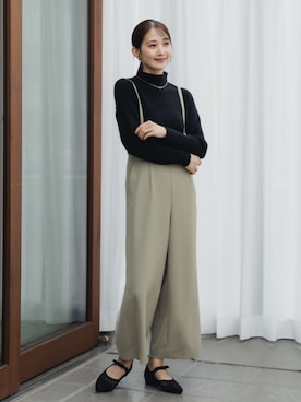 「アイテム（オールインワン・サロペット、グリーン系）」を使った、nissen Petit Modelsさん（レディース・153cm）の秋コーディネート