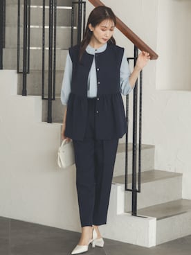 「アイテム（ビジネスシャツ）」を使った、nissen Petit Modelsさん（レディース・153cm）の夏コーディネート