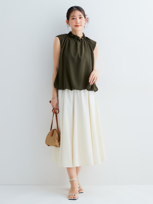 サラマリカ♡バルーンスリーブ グリーンシャツ DRESSKIP バルーンスリーブカットソー 五分袖 グリーン系 M