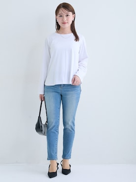 「nissen（ニッセン）の【9月3日PM12時より販売開始】小さいサイズ　【Petimoさん企画】レイヤードTシャツ　低身長さん・小柄女性（Tシャツ/カットソー）」を使った、nissen Petit Modelsさん（レディース・149cm）の秋コーディネート