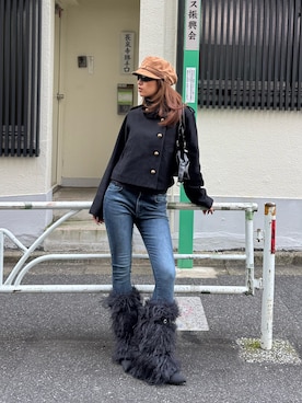 「WHO'S WHO gallery(フーズフーギャラリー)の【26AW LOOK掲載品番】スタンドネックアシメジャケット(ジャケット/アウター、ブラック系)」を使った、niinainさん(レディース・160cm)の秋コーディネート