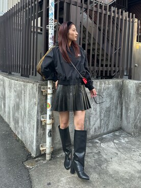 「レザー」｜「アイテム（ナイロンジャケット）」を使った、niinainさん（レディース・160cm）の冬コーディネート