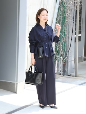 「NOLLEY’S（ノーリーズ）の【一部店舗限定色アイテム】【GOODS BUYER 石田別注カラー】ストレッチタフタスキッパータックシャツ（シャツ/ブラウス、ブルー系）」を使った、ISHIDAさん（レディース・158cm）の夏コーディネート