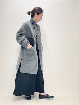 「グレーコーデ」｜「アイテム（ノーカラーコート）」を使った、ISHIDAさん（レディース・158cm）の秋コーディネート