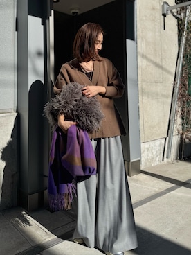 「アイテム（ストール/ショール）」を使った、ISHIDAさん（レディース・158cm）の秋コーディネート