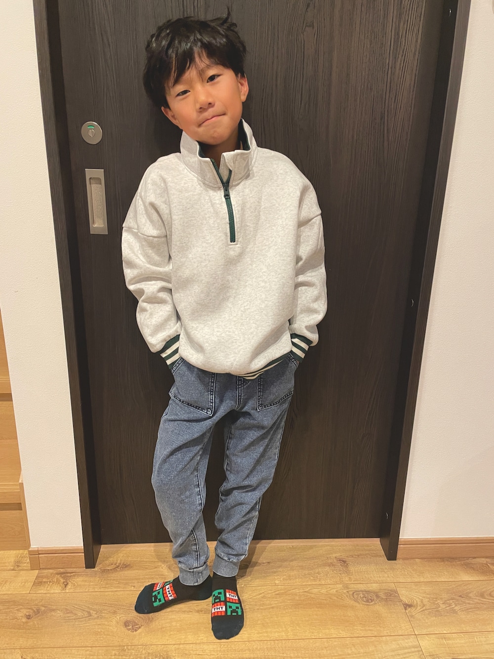 「男の子コーデ、小学生男子、GUコーデ、学校コーデ」｜「GUのアイテム（デニムパンツ、ブルー系）」を使った、arurikuさん（キッズ・125cm）の冬コーディネートの1枚目の写真