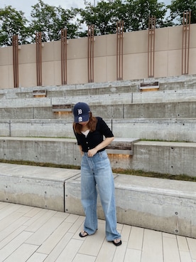 「リメイクデニム」｜「アイテム（シューズ）」を使った、中井菜摘さん（レディース・153cm）の夏コーディネート