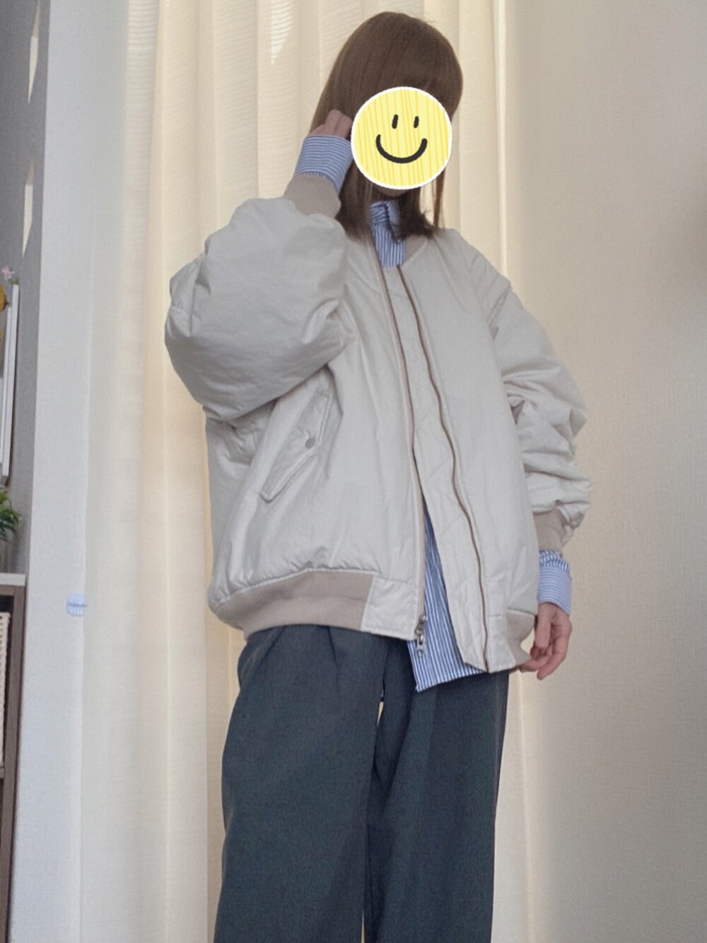 「春服コーデ、JEANASiS、ラクチンコーデ、おしゃれさんと繋がりたい」｜「CIAOPANIC TYPYのアイテム（ダウンジャケット/コート、ベージュ系）」を使った、amu1002さん（レディース・159cm）の冬コーディネートの1枚目の写真