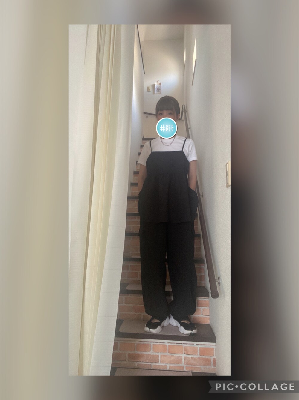 「お出かけコーデ、シンプルスタイル、大人かわいい、楽チンコーデ、モノトーン、おしゃれさんと繋がりたい」｜「JEANASISのハイウエストフラップポケットパンツ/187913（カーゴパンツ、ブラック系）」を使った、amu1002さん（レディース・159cm）の夏コーディネートの1枚目の写真