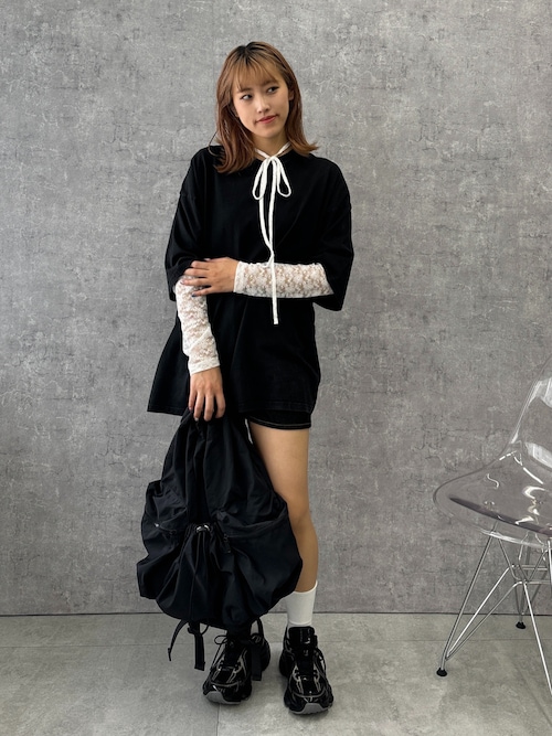 セール】WEGO/チョーカーリボン付きレースロンT（Tシャツ