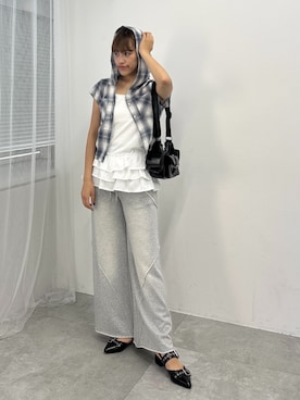 「韓国ファッション」｜「アイテム（スウェットパンツ）」を使った、rinoさん（レディース・160cm）の夏コーディネート