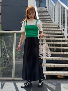 「ビーズバッグ」｜「アイテム（キャミソール）」を使った、rinoさん（レディース・160cm）の夏コーディネート