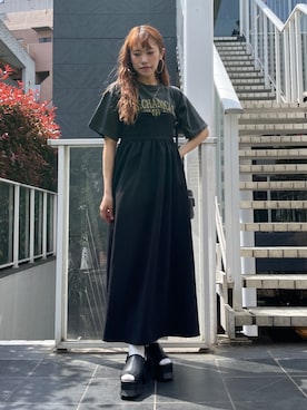 「グラフィックＴ」｜「アイテム（ワンピース/ドレス）」を使った、rinoさん（レディース・160cm）の春コーディネート