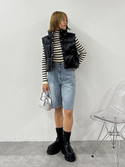セール】WEGO/フェイクレザーパディングショートベスト（ダウン