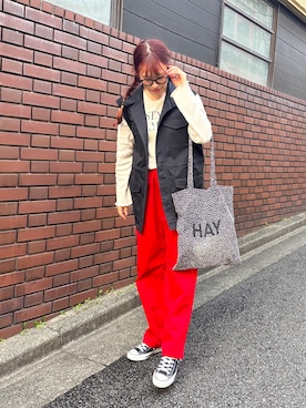 「ワッフル」｜「アイテム（チノパンツ）」を使った、rinoさん（レディース・160cm）の冬コーディネート