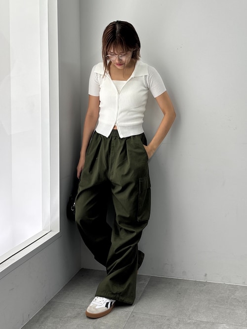 WEGO/前開きファスナーリブタイトポロTシャツ/クロップドトップス