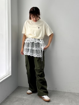 「アイテム（カーゴパンツ）」を使った、rinoさん（レディース・160cm）の夏コーディネート