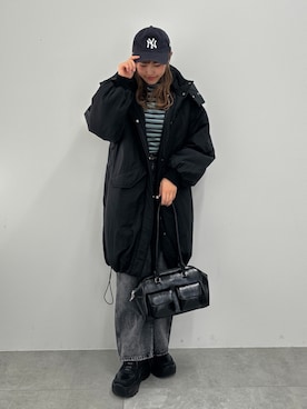 「リブニット」｜「アイテム（ダウンジャケット/コート）」を使った、rinoさん（レディース・160cm）の冬コーディネート