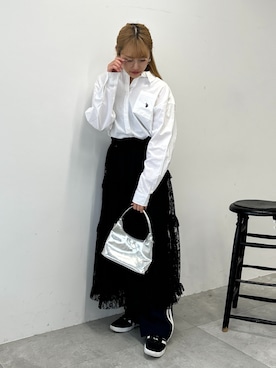 「ティアードスカート」｜「アイテム（スウェットパンツ）」を使った、rinoさん（レディース・160cm）の春コーディネート