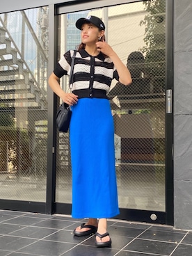 「スリット」｜「アイテム（帽子）」を使った、rinoさん（レディース・160cm）の夏コーディネート