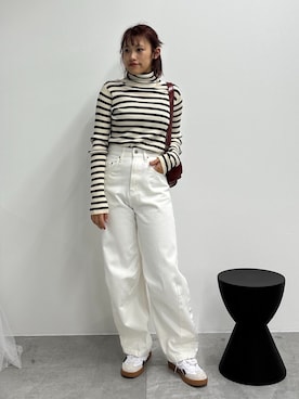 「カーブデニム」｜rinoさん（レディース・160cm）の冬コーディネート