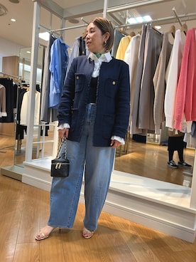 「マリン」｜「アイテム（ノーカラージャケット）」を使った、HIROさん（レディース・156cm）の春コーディネート