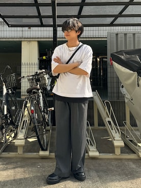 「WYM LIDNM（ウィム バイ リドム）のSHARK SOLE COMBINATION SHOES（ドレスシューズ）」を使った、hide158さん（メンズ・158cm）の春コーディネート
