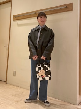 「ボウタイブラウス」｜「アイテム（ブルゾン）」を使った、ほこさん（レディース・158cm）の冬コーディネート
