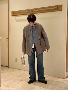 「fredy emue（フレディエミュ）のアイテム（ノーカラージャケット）」を使った、ほこさん（レディース・158cm）の冬コーディネート