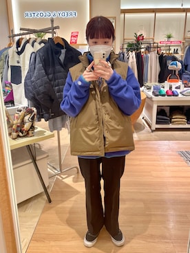 「TAION（タイオン）のアイテム（ダウンベスト）」を使った、ほこさん（レディース・158cm）の冬コーディネート