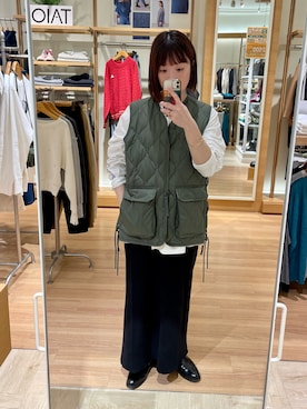 「TAION（タイオン）のアイテム（ダウンベスト）」を使った、ほこさん（レディース・158cm）の秋コーディネート