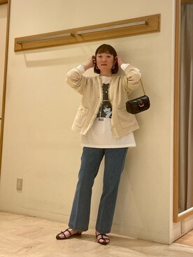 「バンドT」｜「アイテム（ノーカラージャケット）」を使った、ほこさん（レディース・158cm）の春コーディネート