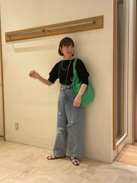 「fredy emue（フレディエミュ）のヌードストラップフラットサンダル（サンダル）」を使った、ほこさん（レディース・158cm）の夏コーディネート